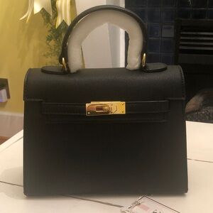 Chic Black Satchel with Gold Accents Fivebelow Kelly Style Vegan Leather Bag